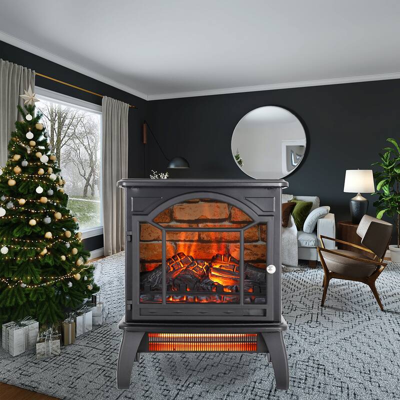 18-Inch 3D Flame Electric Infrared Quartz Fireplace Stove with Remote Control and 1500W Heat