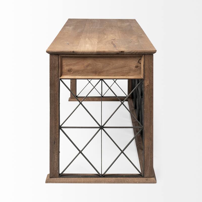 Eldorado III Brown Wood Metal Cross-Hatch, 3 Drawer Desk
