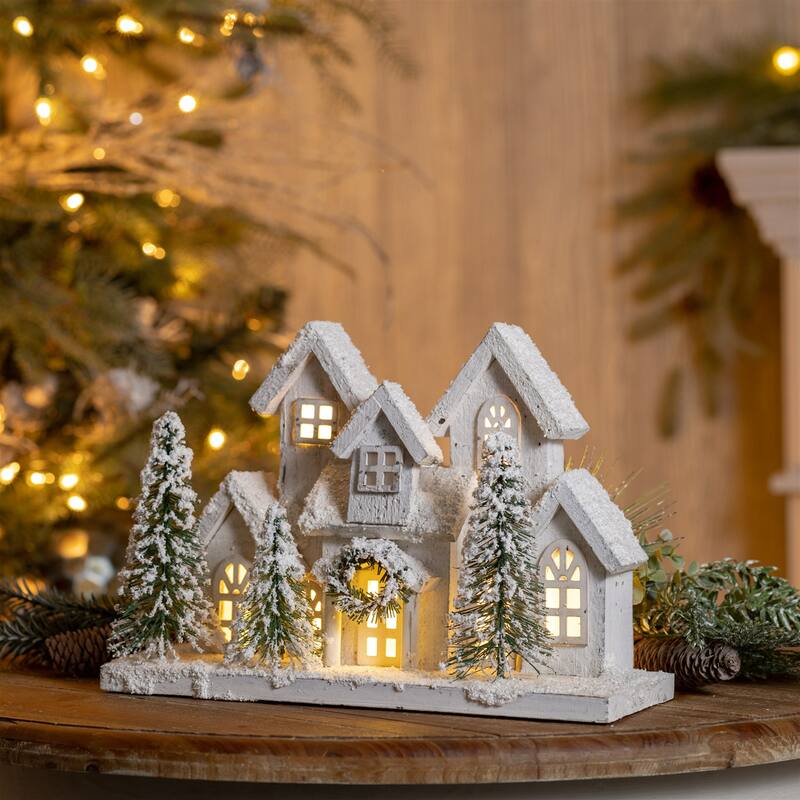 LED Lighted Flocked Holiday Village Christmas Decoration - 12.5"