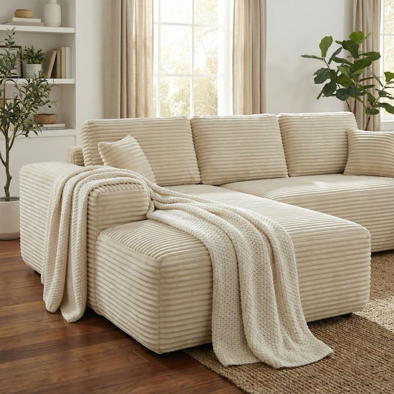 Homy Casa 105" Cloud Sectional Sofa with Chaise, Deep-Seat Modular Couch, No Assembly, Plush Corduroy