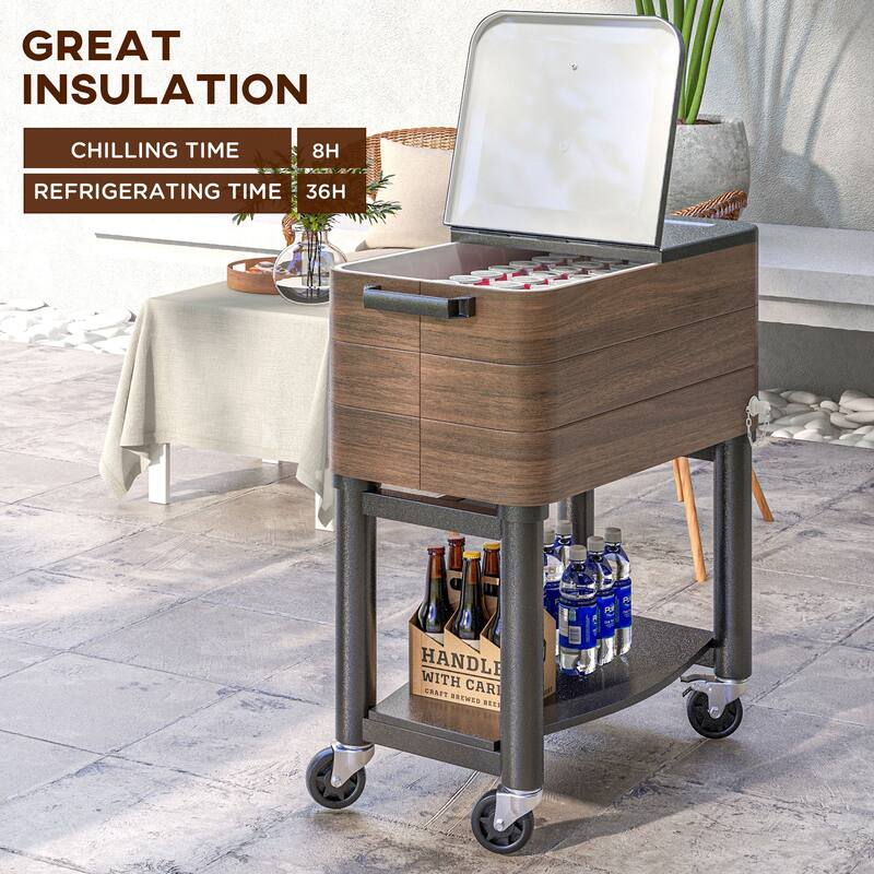 Outsunny Patio Cooler Cart, 60 Qt. Rolling Ice Chest with Shelf, Bottle Opener and Wheels, Outdoor Beverage Cooler