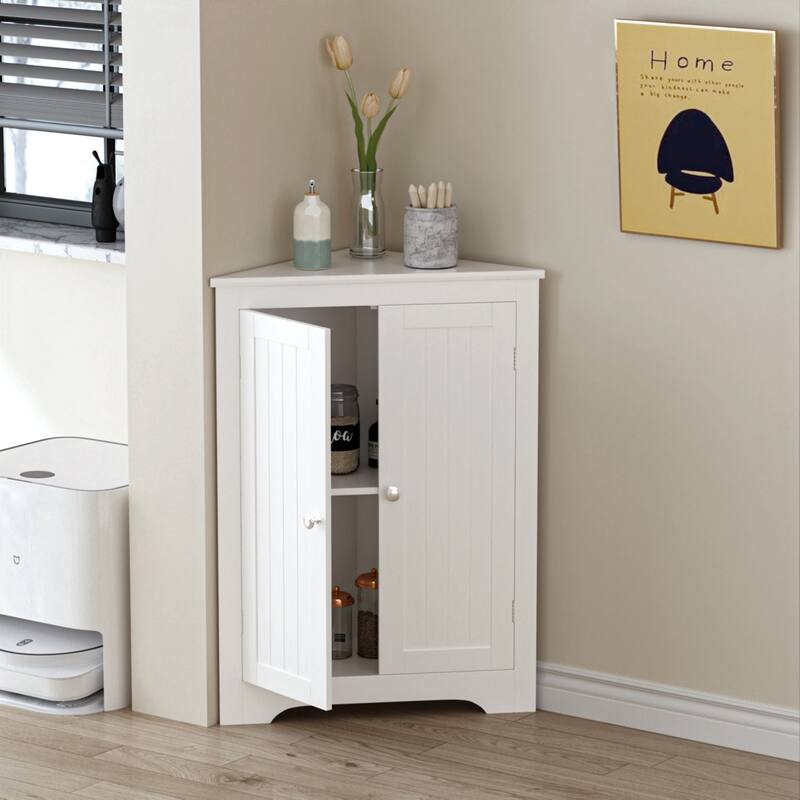 Floor Corner Cabinet with 2 Doors and Adjustable Shelves,Freestanding Narrow Cabinet Organizer,Corner Storage Cabinets