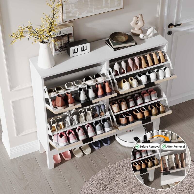 4-Door Farmhouse Shoe Storage Cabinet with Adjustable Shelves