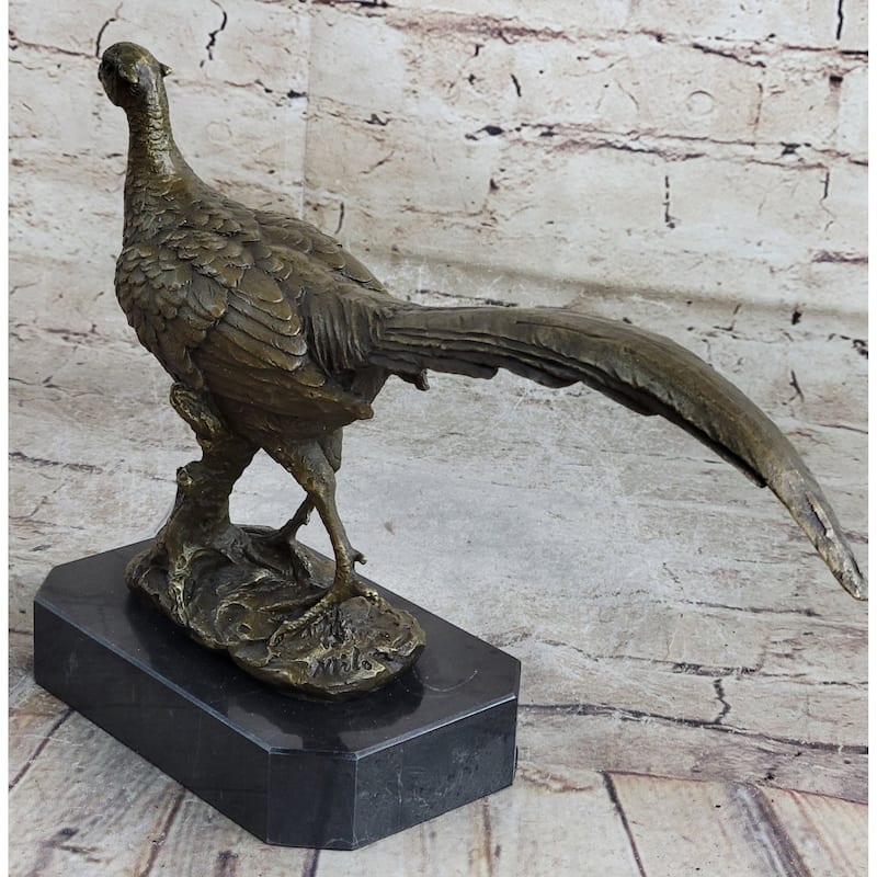Pheasant Grouse Game Bird Hunter Bronze Marble Statue Wildlife Trophy Figurine