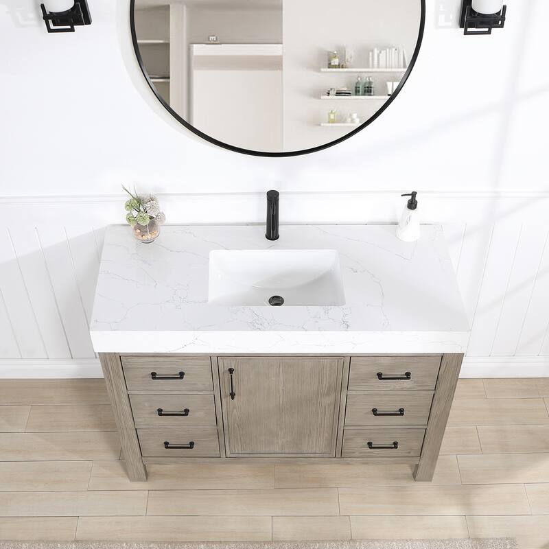 Leon 48 in. Single Bathroom Vanity with Composite Stone Top