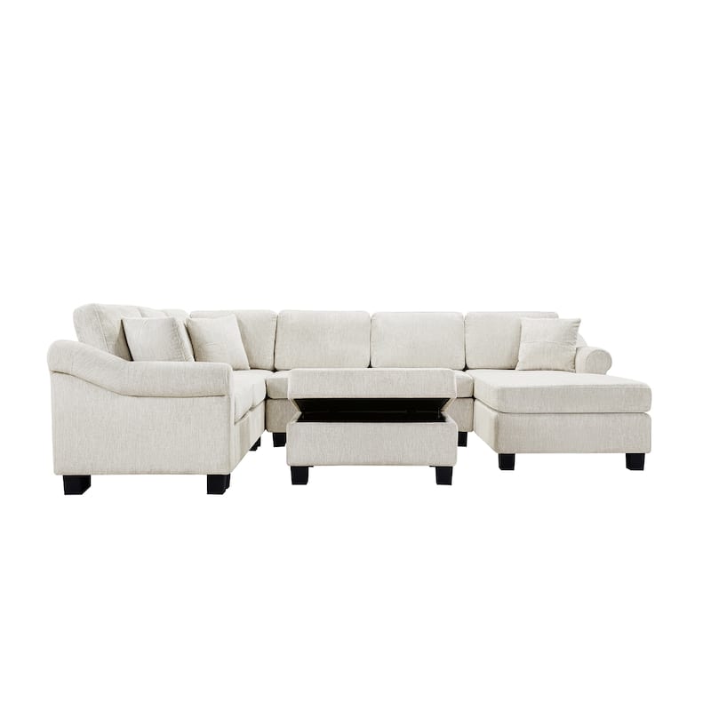 Sectional Sofa 111.8" U-shaped Sofa, Chenille Upholstered Sofa Couch with Movable Storage Ottoman for Living Room