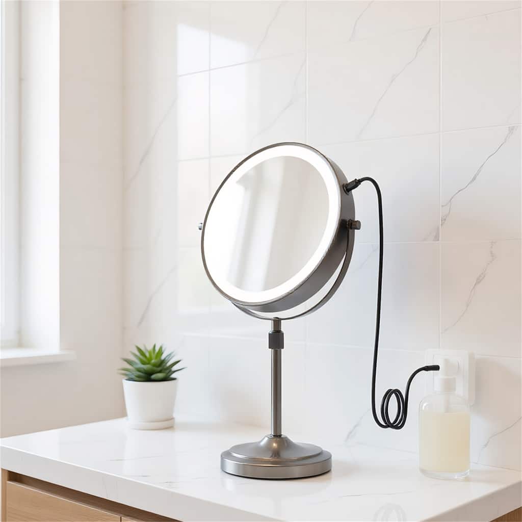 9" Lighted Makeup Double Sided 1X/10 Magnification Mirror and 3 Lighting