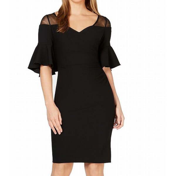 calvin klein illusion bell sleeve sheath dress