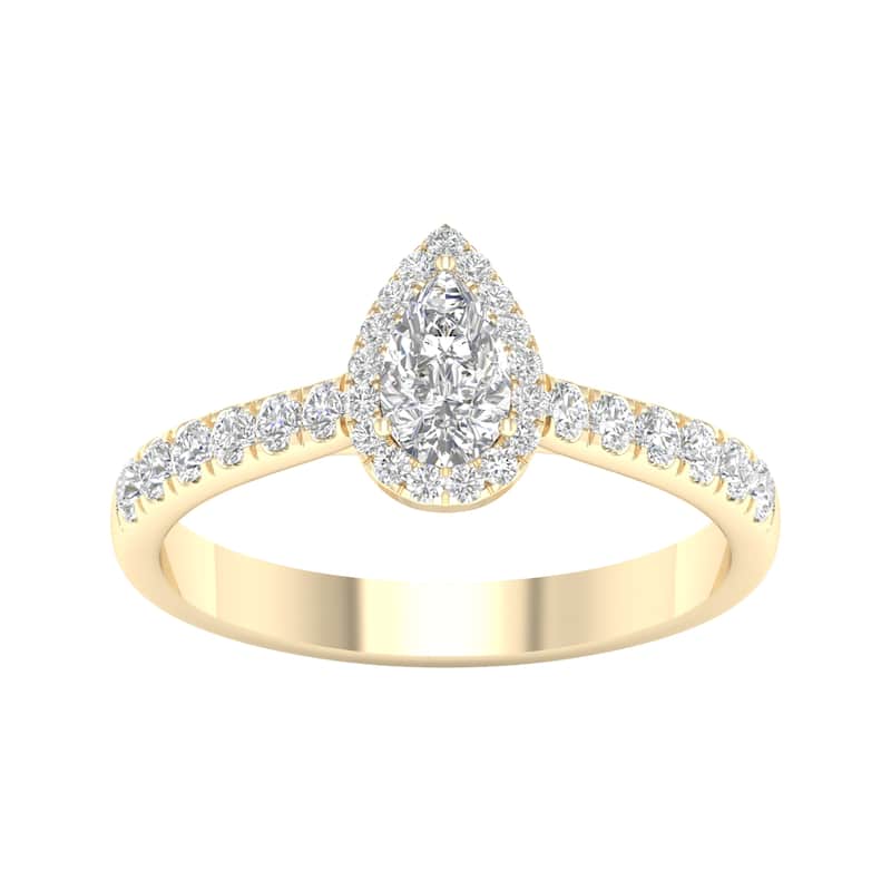 3/4ct TDW Diamond Pear Shape Halo Engagement Ring in 10k Gold - 7 - Yellow