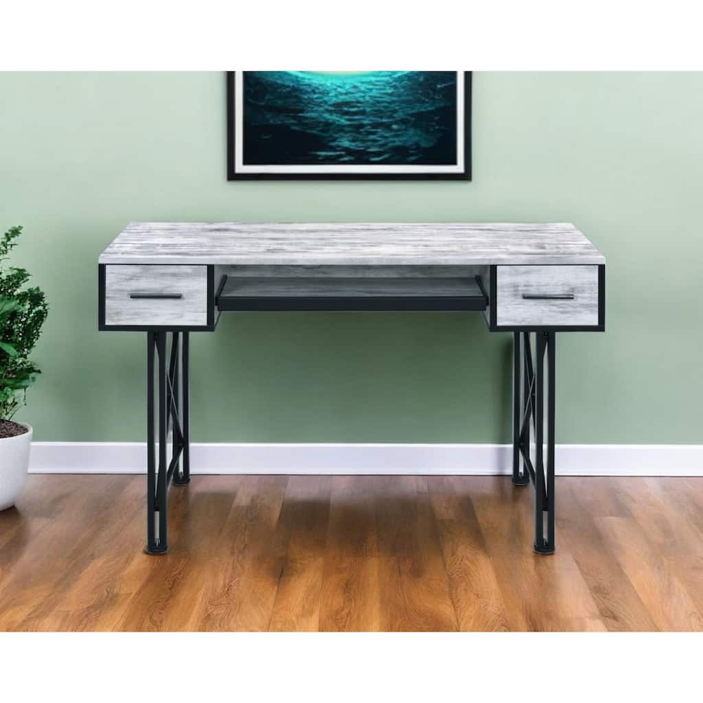 47" Antiqued White and Black Computer Desk With Two Drawers