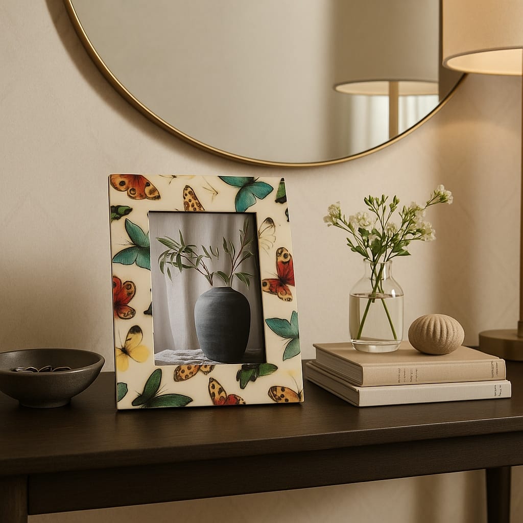 Wood Resin Butterflies Photo Frame Decor - Ivory