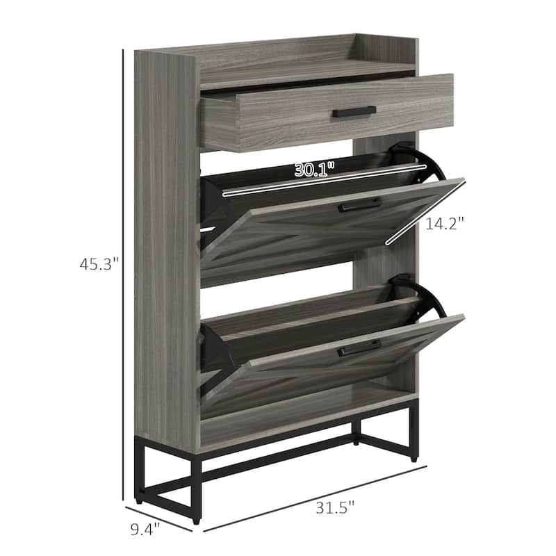 Hidden Shoe Cabinet with 2 Flip Drawers, Adjustable Shelves,Top Drawer