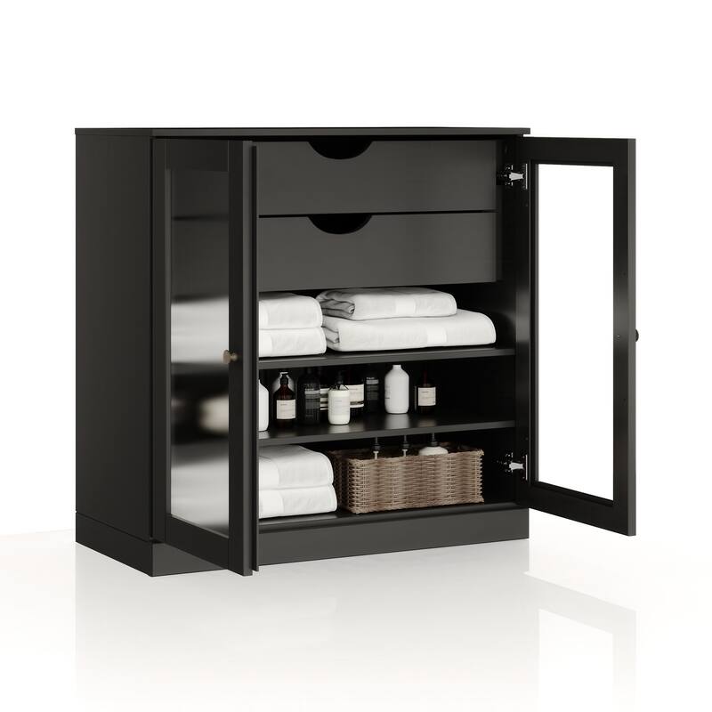 Palace Imports 100% Solid Wood 32" Bathroom Cabinet with Frosted Glass Doors, 2-Drawers and Adjustable Shelves