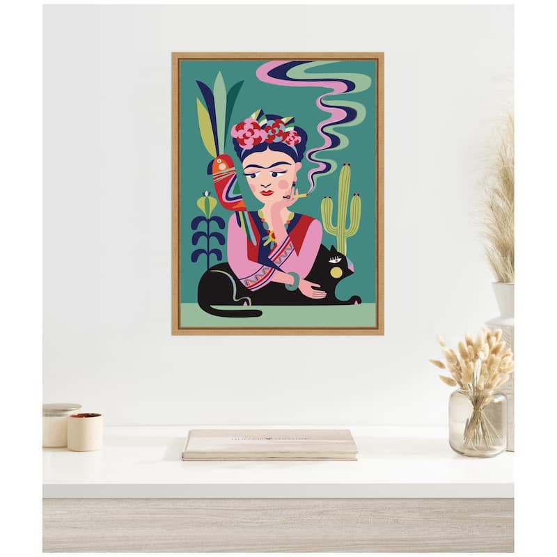 Kate and Laurel Sylvie Frida Kahlo and the Black Cat Framed Canvas by Rachel Lee