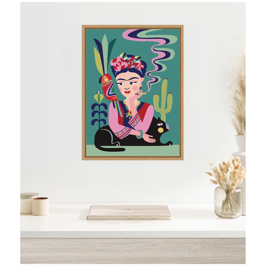 Kate and Laurel Sylvie Frida Kahlo and the Black Cat Framed Canvas by Rachel Lee