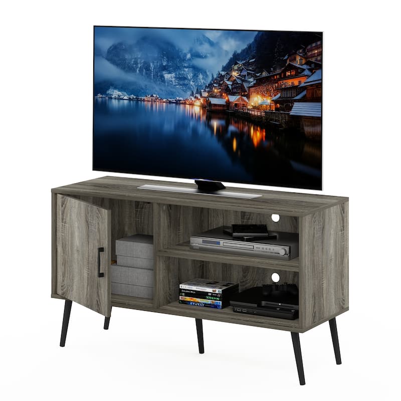 Furinno Claude Mid Century Style TV Stand with Wood Legs, One Cabinet Two Shelves