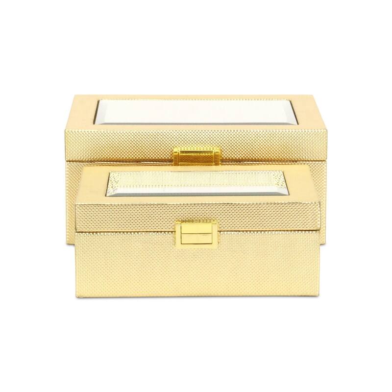 Woven Pattern Storage Box Set - 10.25" - Gold - Set of 2