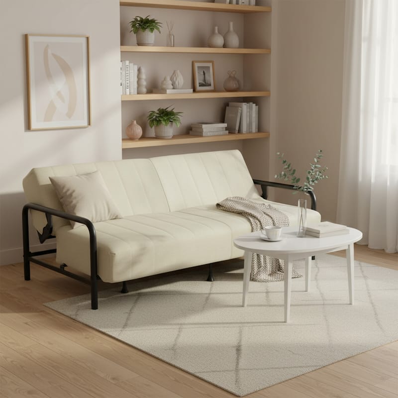 Homy Casa Modern Convertible Sofa Bed, Metal Frame Futon Couch Living - Beige
