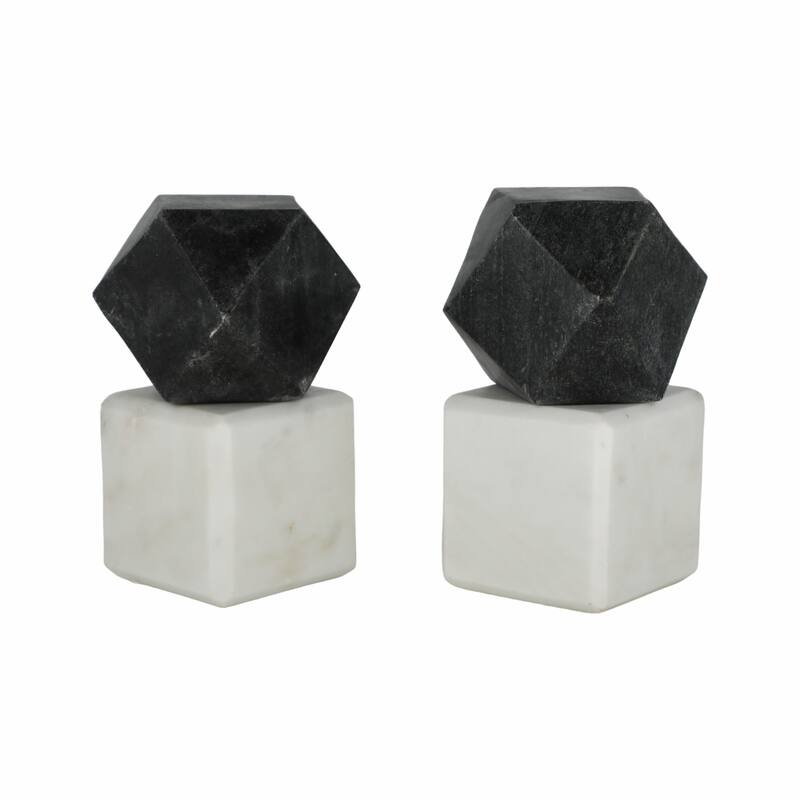 Decorative Marble Bookends with Hexagon Orb - Set of 2, 6"