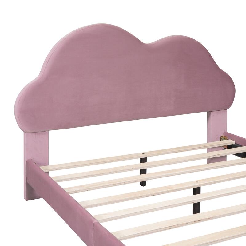 Twin/Full Velvet Upholstered Platform Bed with Cloud-Shaped Headboard