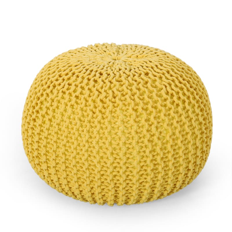 Nahunta Modern Knitted Cotton Round Pouf by Christopher Knight Home