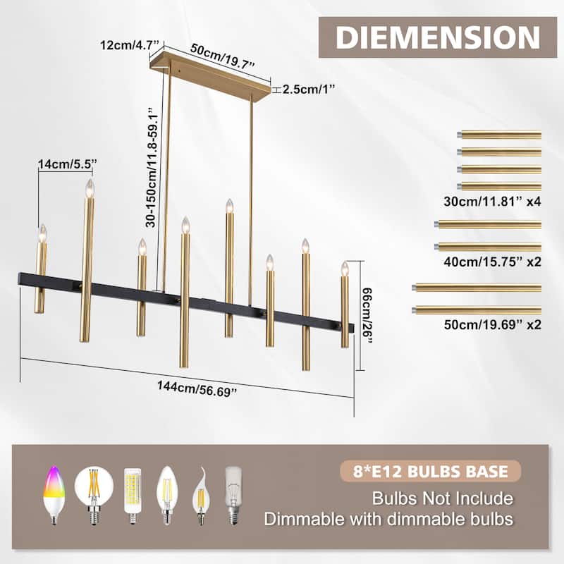 FTL 8-Light Linear Black and Gold Chandelier - N/A