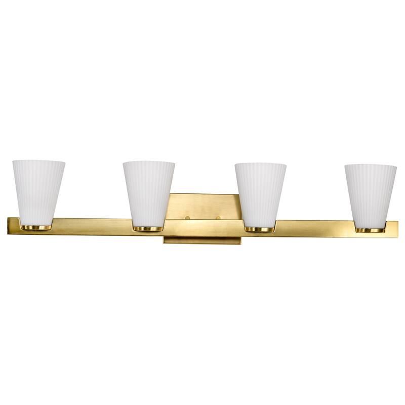 Royale 4 Light Vanity Burnished Brass Finish Ribbed White Glass - Burnished Brass