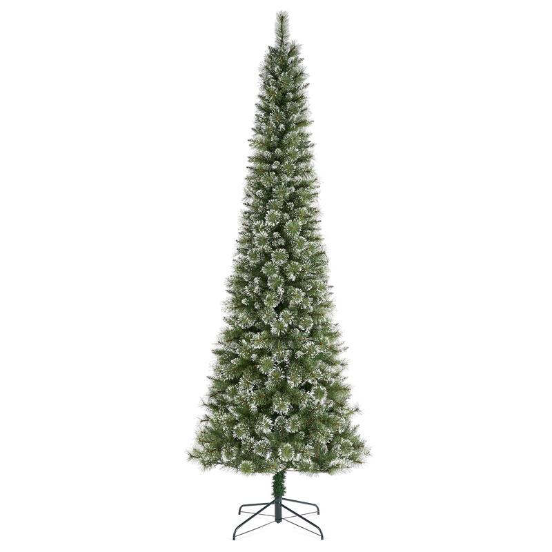 Glitzhome 7.5/9 FT Pre-Lit Frosted Cashmere Pencil Pine Artificial Christmas Tree with Clear Lights Remote Control