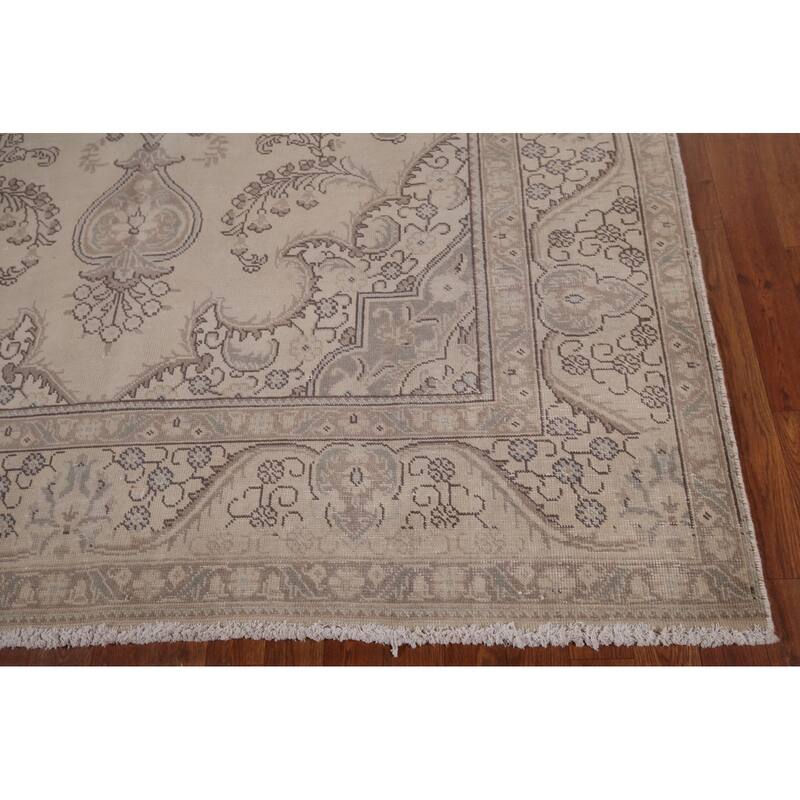 Distressed Tabriz Vintage Persian Rug Handmade Wool Carpet - 6'7" x 9'6"