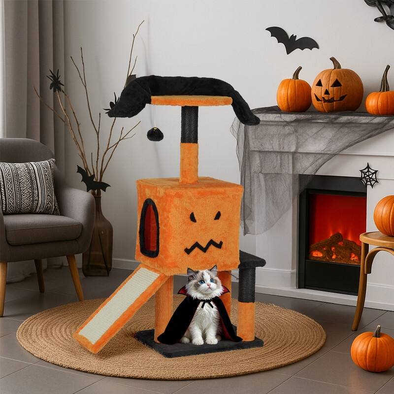 39.4" Halloween Cat Tree, Cat Tower Cat Tree for Indoor Cats with Spacious Cat Condo
