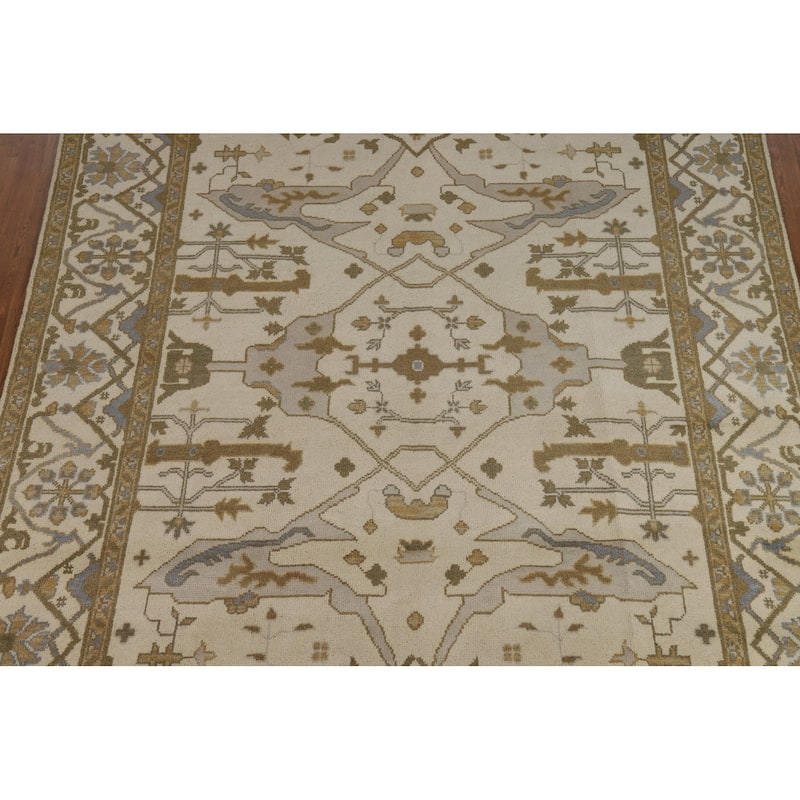 All-Over Ivory Oushak Indian Area Rug Hand-Knotted Wool Carpet - 8'0"x 9'11"