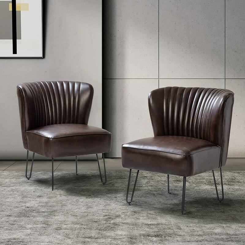 Donia Modern Faux Leather Armless Wingback Side Chair with Metal Legs Set of 2 by HULALA HOME
