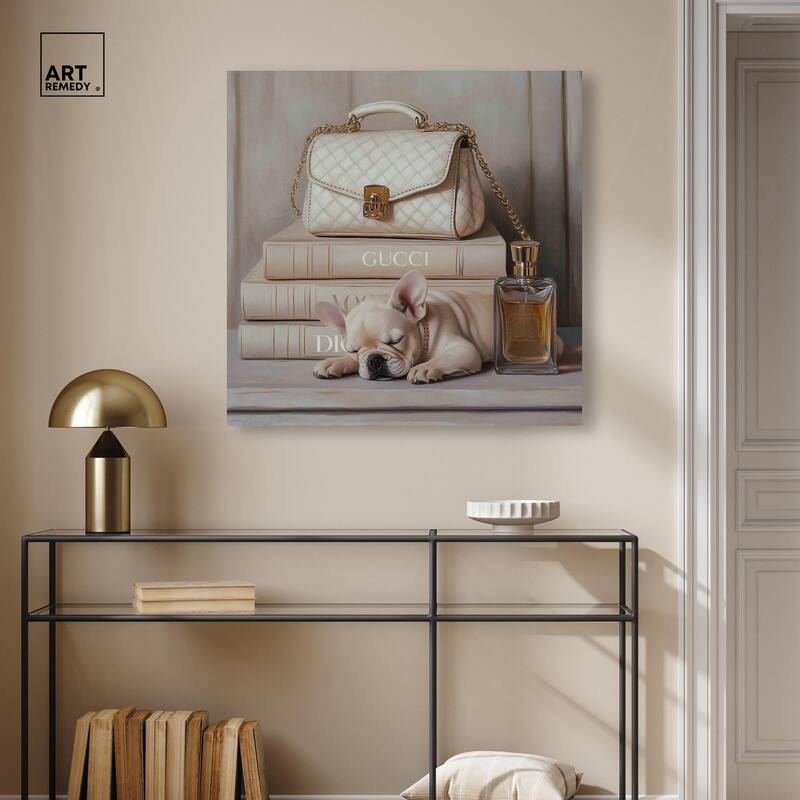 Ivory Books and Frenchie Canvas by Art Remedy, Gallery Wrapped