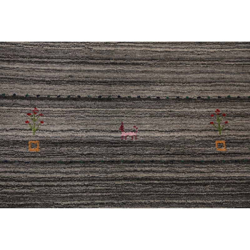 Hand Knotted Oriental 100% Wool Carpet Tribal Tribal Greys & Charcoal Gabbeh Area Rug - 9' 9'' X 8' 1''