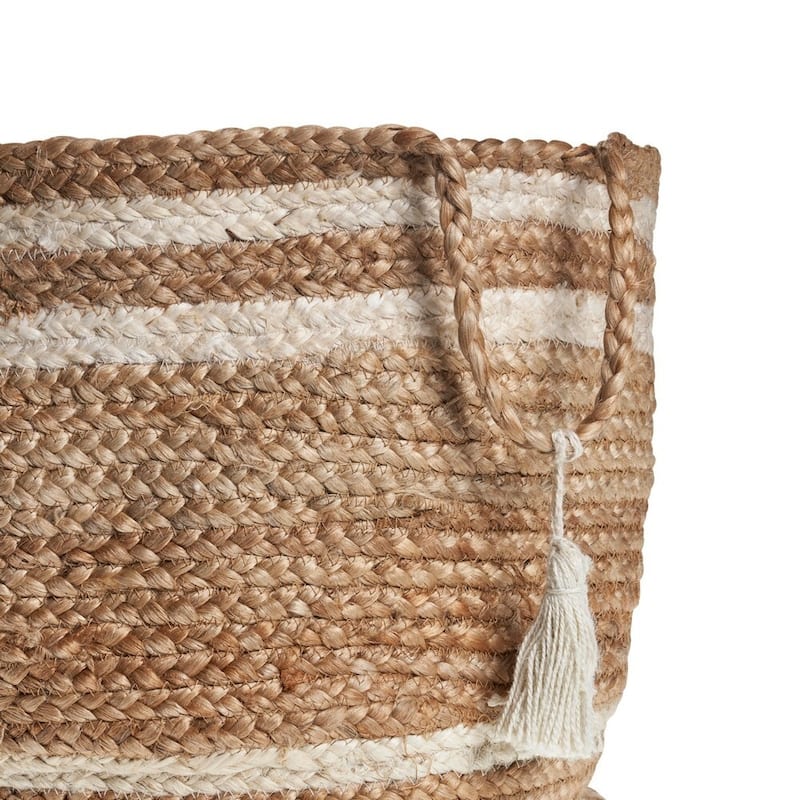 Sevita Tan/White Striped Jute Hand-Made Storage Basket