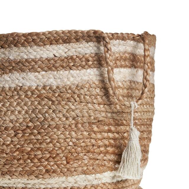 LR Home Montego Striped Natural Jute 17-inch Storage Basket - 17" x 17" x 17"