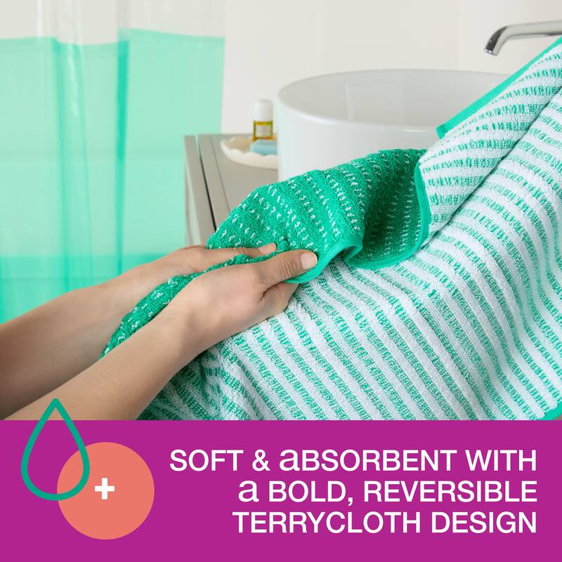 TOWN & COUNTRY PLAY 4-Piece Striped Reversible Terry Brights Bath Towel Set - 30"x58"