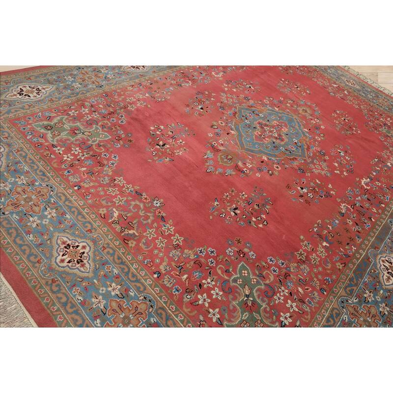 9x12 Hand Knotted Wool Pink Kashaan Traditional Botanical Plush Pile Area Rug - 9' x 12'