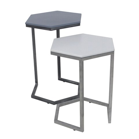 Decor Therapy Ali Hexagon Iron and Wood Outdoor Nesting Tables