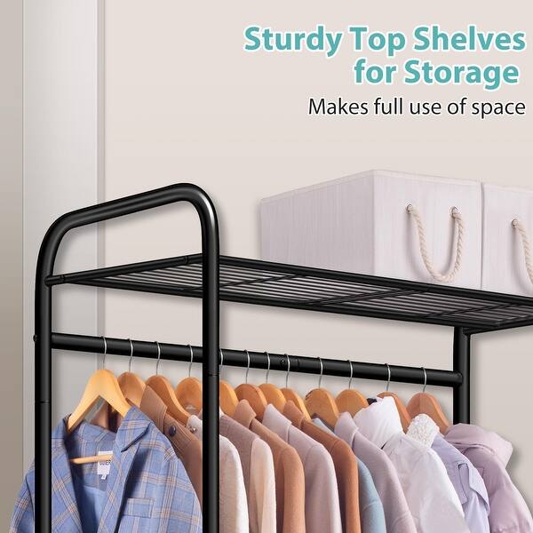 Double Rod Long Clothing Rack,Heavy Duty Rolling Garment Rack with Top  Shelves,Portable Closet Wardrobe Clothes Rack with Wheels - Bed Bath &  Beyond - 40646339