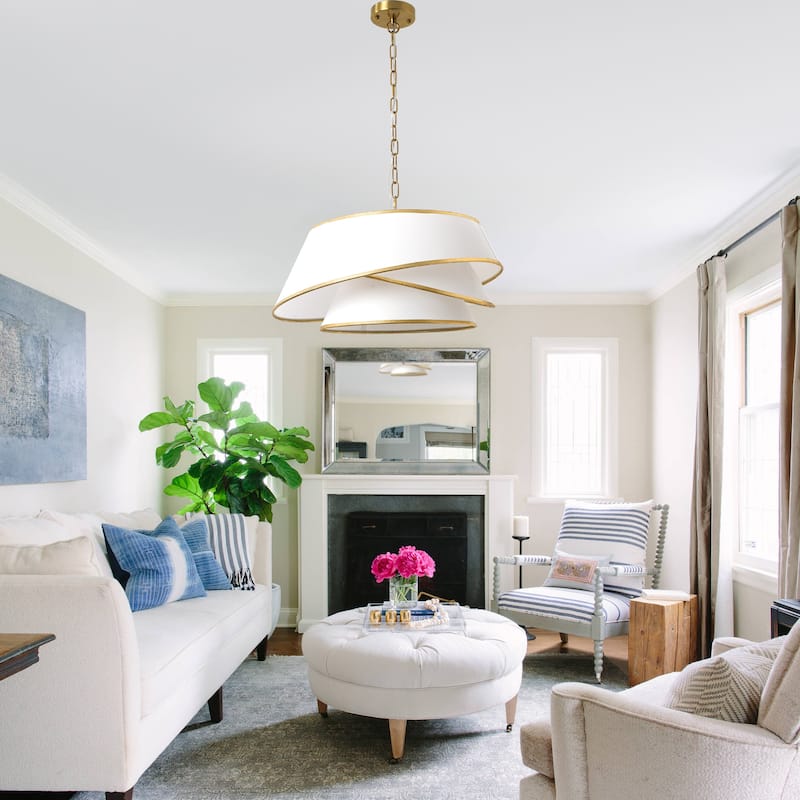 Bella Depot 24" Modern Golden Fabric Pendant Light for Dining Room Bedroom Adjustable Vintage Chandelier