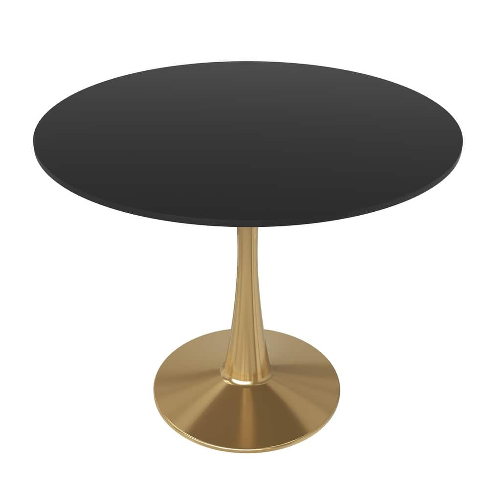 Bristol 35" Round Dining Table for 4 with MDF Tabletop in Gold Steel Base for Kitchen & Dining Room
