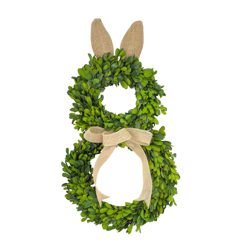 18" Bunny Shaped Preserved Boxwood Easter Spring Wreath