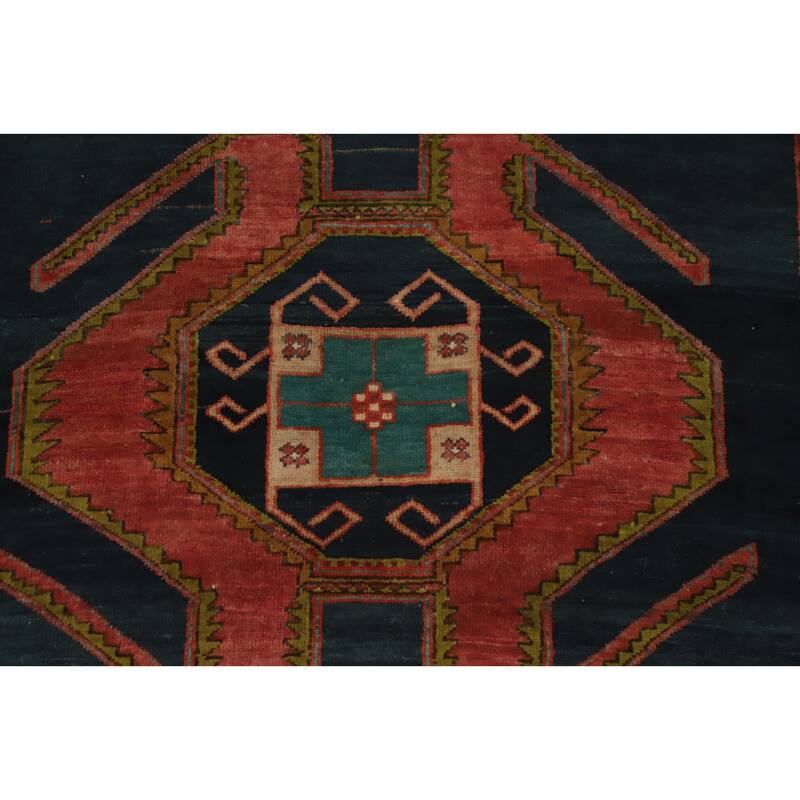Hand Knotted Oriental 100% Wool Carpet Traditional Tribal Navy Blue & Blues Meshkin Runner Rug - 11' 0'' X 4' 1''