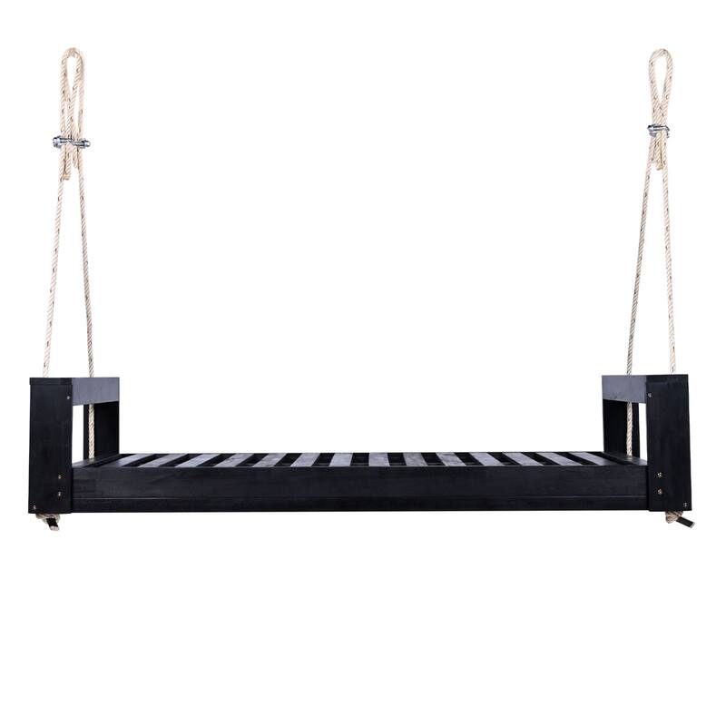 Acacia Wood Outdoor Porch Swing Bed Twin Size With Hemp Ropes