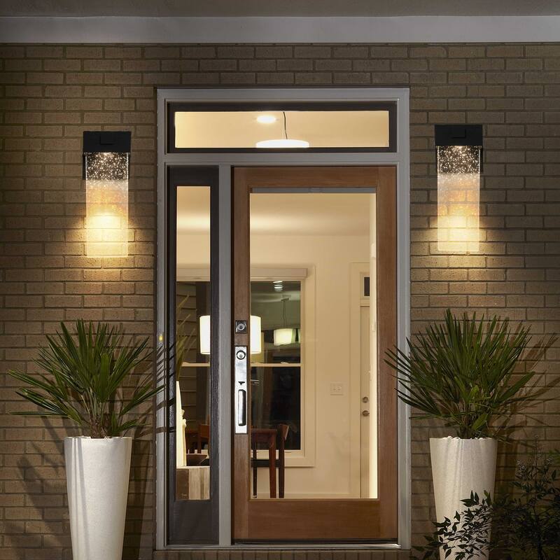 2-Pack Outdoor Wall Light Fixture, Weatherproof LED Wall Sconce with Bubble Crystal and Light Sensor - 12W Per Lamp - Black