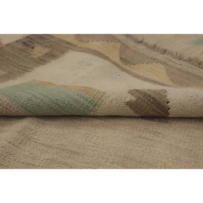 Hand Woven Oriental 100% Wool Carpet Southwestern Tribal Beige & Ivories Kilim Area Rug - 11' 11'' X 8' 9''