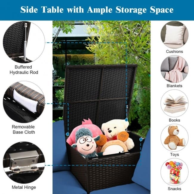 4 Pieces Outdoor Patio Rattan Furniture Set with Cushioned Loveseat and Storage Box - 47.5" x 26" x 26" (L x W x H)