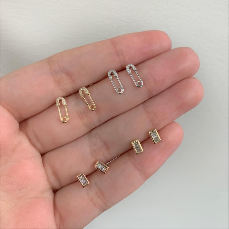 Joelle Collection Diamond Safety Pin Studs Earrings 14K Gold