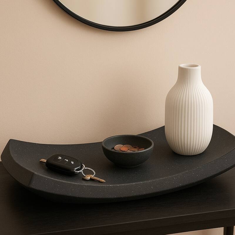 Decorative Accent Curved Resin Bowl Tray - Home Decor - 19", Black - 19.0"